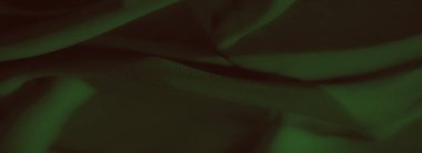 Katları ve yumuşak gölgeleri olan bulanık, koyu yeşil kumaş zarif ve soyut bir kompozisyon oluşturuyor. İnce dokuma desenini ve pürüzsüz yüzeyi vurgulayan yakın çekim görünümü.