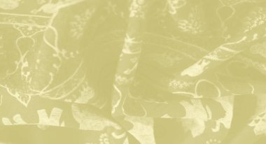 Bulanık sarı tekstil, sanatsal beyaz hayvan ve bitki desenleri, zarif ve zarif bir harmanlama ve zarif bir dekor ya da giysi oluşturur..