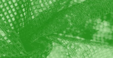 Görüntü - Yarı şeffaf, parlak aksanlı net benzeri bir yapıya sahip zarif bir yeşil kumaş, tasarım meraklıları için lüks ve sanatsal tekstil yakın çekimleri sergiliyor.