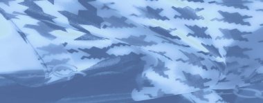 Karmaşık houndstooth desenleri ve zincirlerle süslenmiş bulanık mavi kumaş kıvrımları modern karmaşıklığı vurgulayan pürüzsüz ve canlı bir doku yaratıyor..