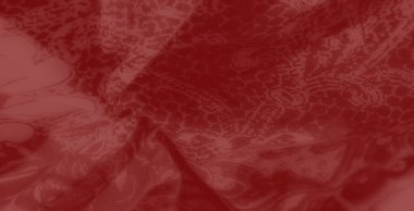 Görüntü. Karmaşık çiçekli ve soyut desenli canlı kırmızı bir kumaş. Detaylı bir tasarım sergiliyor. Zarif arka planlar için mükemmel..