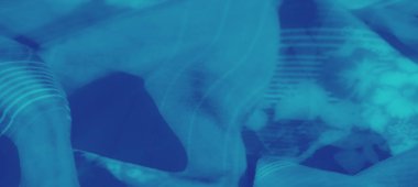 Mavi akışkan kumaşın bulanık estetiği, narin çiçek desenleri ve büyüleyici ve dingin arkaplan için paralel şerit detaylarıyla vurgulanmış.