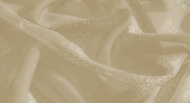 Bulanık bej kumaş. Karmaşık çiçek desenleri var. Nazik kıvrımlar şeklinde örülmüş. İnce renkler ve doku şık ve sakin bir arkaplan için idealdir.