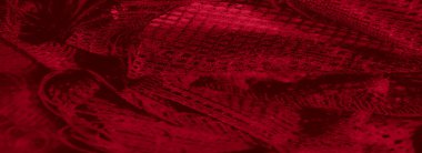 Çarpıcı bir kırmızı desenli kumaş, karmaşık desenler ve canlı renkler. Derinlik ve aydınlatma onun yumuşak ve narin kıvrımlarını vurguluyor.