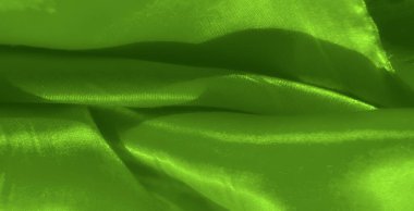 Pürüzsüz kıvrımları ve şeffaf dokusu olan canlı yeşil kumaştan oluşan bulanık bir görüntü, karmaşık detaylarla yumuşak ve akıcı bir görünüm uyandırıyor..