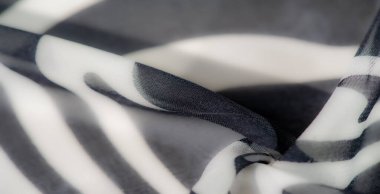 Görüntü, hareket halindeki siyah beyaz kumaşın soyut desenleri. Pürüzsüz yüzeyi, karmaşık kıvrımları, ve gradyanlar görsel olarak birbirine bağlı bir tasarım yaratır..