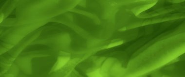 Karmaşık kıvrımları ve şeffaf dokuları olan bulanık yeşil kumaş. Yumuşak ışık, pürüzsüz ve akışkan görünümünü artırarak dingin ve organik bir estetik yaratıyor.