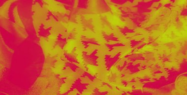 Görüntü. Soyut desenleri ve çiçek motifleri olan koyu sarı ve kırmızı kumaş. Zincir benzeri detaylarla vurgulanmış. Tasarım, tekstil veya arkaplan için dinamik ve katmanlı bir görünüm sunuyor.