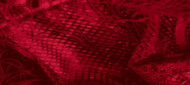 Karmaşık bir kafes tasarımına sahip, kırmızı dokulu bulanık kumaş. Zarif dokuma detayları lüks ve soyut bir estetik yaratıyor. Yaratıcı kullanım için mükemmel..