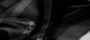 Görüntü. İnce beyaz çizgili siyah kumaştan oluşan yumuşak bir örtü ışık ve gölgenin çarpıcı bir etkileşimini yaratarak ince dokuları ve akışkan tasarımı vurguluyor..