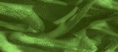 Yumuşak kıvrımları ve karmaşık desenleri olan yeşil kumaş bulanıklığı pürüzsüz, akıcı bir doku yaratıyor. Işıklar ve gölgeler hassas detaylarını vurgulayarak zarif bir görsel cazibe yaratıyor..