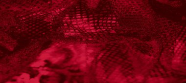 Karmaşık bir kafes tasarımına sahip, kırmızı dokulu bulanık kumaş. Zarif dokuma detayları lüks ve soyut bir estetik yaratıyor. Yaratıcı kullanım için mükemmel..