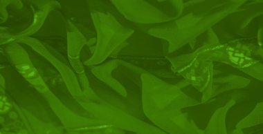 Yumuşak, akışkan kıvrımları ve şeffaf dokusu olan canlı yeşil kumaş. Karmaşık desenler ve parıldayan detaylar zarafet ve karmaşıklığı çağrıştırıyor..