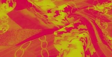 Görüntü. Pembe ve sarıların desenli kumaş üzerindeki canlı etkileşimi soyut ve çağdaş bir tasarım yaratır. Doku ve kıvrımlar görsel ilgi ve dinamik enerji ekler..