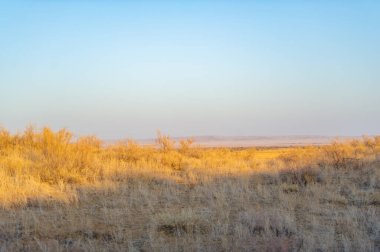 Sonbahar. Steppe. Gün batımı. Gün batımında çölün dingin güzelliğinin tadını çıkar. Bak güneş ne kadar zarifçe batıyor, kum tepelerine ateşli bir palet döküyor. Sonbaharın huzuruna dalın