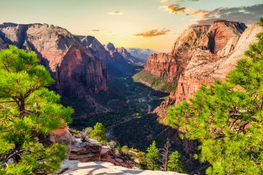 Zion Ulusal Parkı, Utah, ABD. Güzel manzaralar, ilkel doğa, inanılmaz güzel kayalar ve dağlar. Kavram, turizm, şehir simgesi