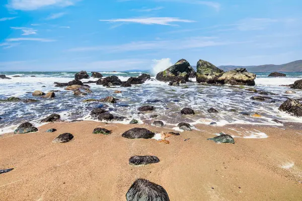 stock image Beautiful oceanfront landscape, of Mile Rock Beach, San Francisco, California, Golden Gate National Recreation Area, USA