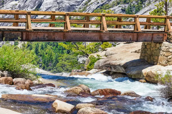 stock image Aerial view of Nevada Fall waterfall on Merced River from Mist trail in Yosemite National Park. Summer travel holidays in California, United States.