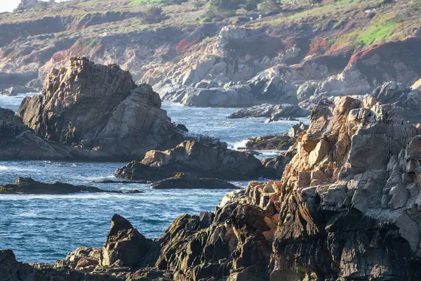 stock image Beautiful landscape of Pacific Ocean coast along Highway 1 and Big Sur, aerial view, sunset, sunrise, fog. Concept, travel, vacation, weekend.