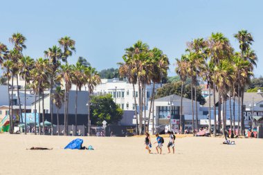 Los Angeles, ABD, Kaliforniya - 13 Ağustos 2024, Venedik Sahili 'ndeki Ocean Front Walk boyunca ünlü, sevilen Los Angeles tatil yeri, dükkanlar ve butikler.