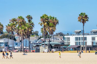 Los Angeles, ABD, Kaliforniya - 13 Ağustos 2024, Venedik Sahili 'ndeki Ocean Front Walk boyunca ünlü, sevilen Los Angeles tatil yeri, dükkanlar ve butikler.
