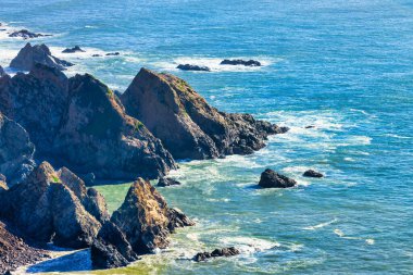 Breathtaking aerial view of Point Reyes, California, showcasing dramatic coastal cliffs surrounded by the Pacific Ocean. A stunning destination for nature lovers, photographers, and outdoor clipart