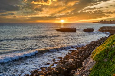 Santa Cruz, Kaliforniya, ABD Pasifik Okyanusu kıyısında güzel gün batımı manzarası