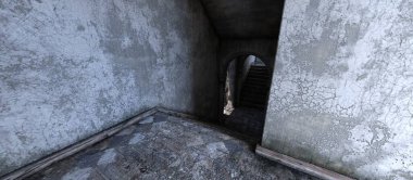 Sinema ışıklandırmalı ürkütücü eski bir tımarhanenin 3 boyutlu arka plan görüntüsü