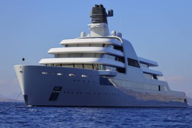 Bodrum, Turkey, 05 November 2022: The giant superyacht Solaris, owned by Russian businessman Roman Abramovich, anchored in Bodrum's  clipart