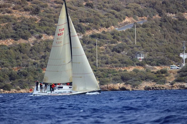 Bodrum Turkiet November 2022 Segelbåtar Seglar Blåsigt Väder Egeiska Havets — Stockfoto
