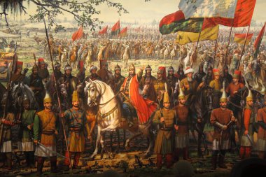 Istanbul, Turkey. 07 April 2015: Fall of Constantinople Captured by Mehmet. Panorama Museum 1453. Details of the final assault of Constantinople.  clipart