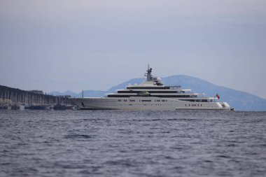 Bodrum, Turkey, 04 February 2023: The giant superyacht Eclipse, owned by Russian businessman Roman Abramovich, anchored in Bodrum's