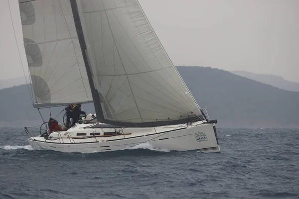 Bodrum Turkey February 2023 Sailboats Sail Windy Weather Blue Waters — Stockfoto