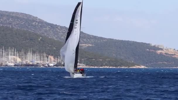 Bodrum Turkey March 2023 Sailboats Sail Windy Weather Blue Waters — Stock Video