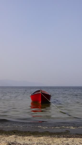 Bateaux Pêche Amarrés Long Rive Lac Bafa Turquie Vidéo Verticale — Video