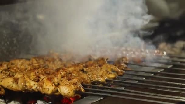 Shish Kebab Parrilla Carne Cerca — Vídeos de Stock