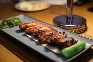 Restoranda servis edilen Türk usulü Baharatlı Tavuk Kanatları Kebap / Kebap. Geleneksel Yemek Tarifi. Seçici Odaklanma.