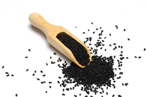 Black Cumin Seeds Isolated White Background Heap Black Nigella Seeds Stock Picture