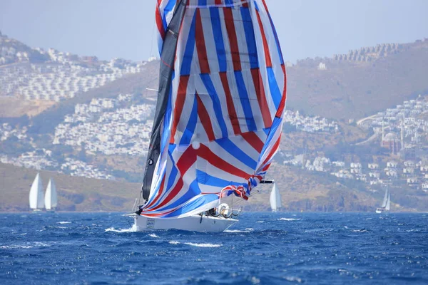 Bodrum Mugla Turkey May 2023 Sailor Team Driving Sail Boat — Stock Photo, Image