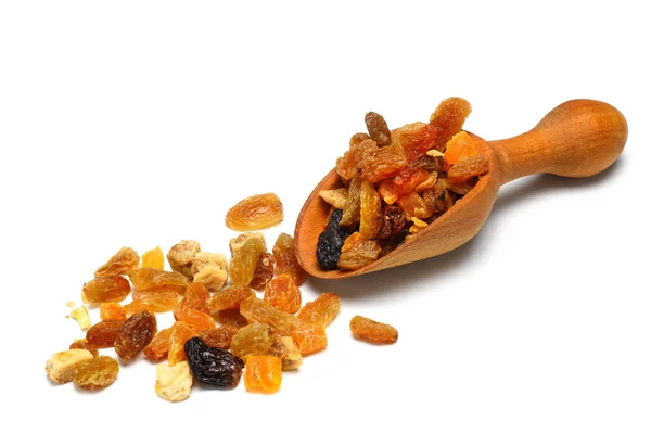 Mix Nuts Dried Fruits Wooden Spoon Isolated White Background Royalty Free Stock Photos