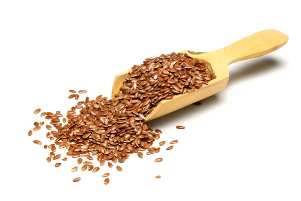 Vegetarian Organic Nutrition Flax Seeds Scoop White Background Stock Image