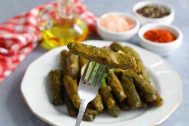 Haşlanmış yapraklı lahana dolması, geleneksel Türk türkü Karadeniz bölgesi yiyeceği, sarma, dolma. (Seçici Odaklanma)