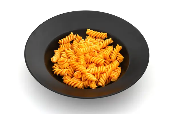 Fusilli Těstoviny Rajčatové Omáčce Šedé Pozadí Italská Koncepce Potravin — Stock fotografie