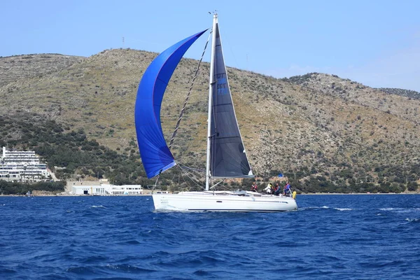 Bodrum Turkiet April 2023 Segelbåtar Seglar Blåsigt Väder Egeiska Havets — Stockfoto