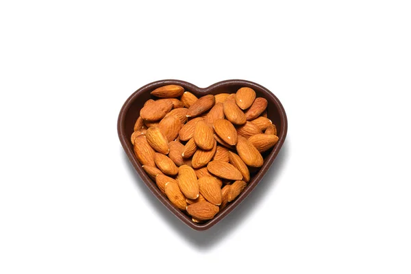 Almond Heart White Background Love Almonds Healthy Snack Nuts — Stock Photo, Image