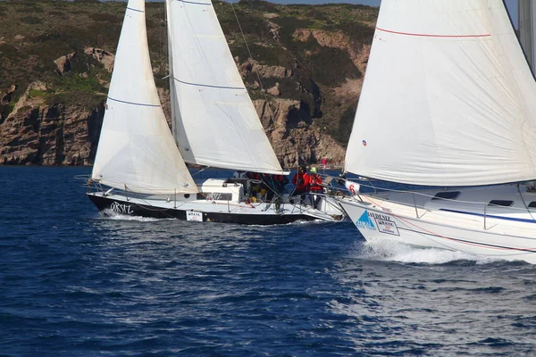 Bodrum Turecko Únor 2019 Plachetnice Plují Větrného Počasí Modrých Vodách — Stock fotografie