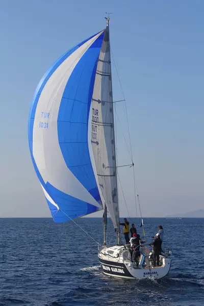 Bodrum Turkey January 2020 Sailboats Sail Windy Weather Blue Waters — Stock Photo, Image