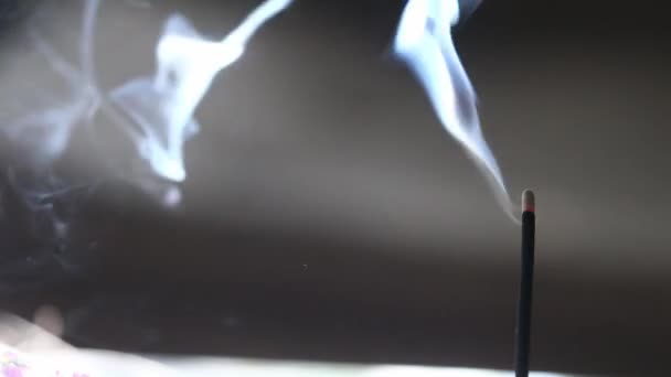 香棒と線香の燃焼から煙 いい煙だ コピースペース付きのぼやけた背景とデザイン — ストック動画