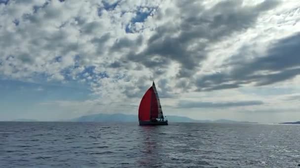 Bodrum Turkiet Februari 2024 Segelbåtar Seglar Blåsigt Väder Egeiska Havets — Stockvideo