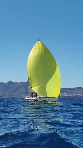 土耳其 Bodrum 2024年2月23日 帆船在爱琴海蓝色水域的大风天气中航行 位于著名度假目的地博德尔海岸 社交媒体的垂直视频 — 图库视频影像